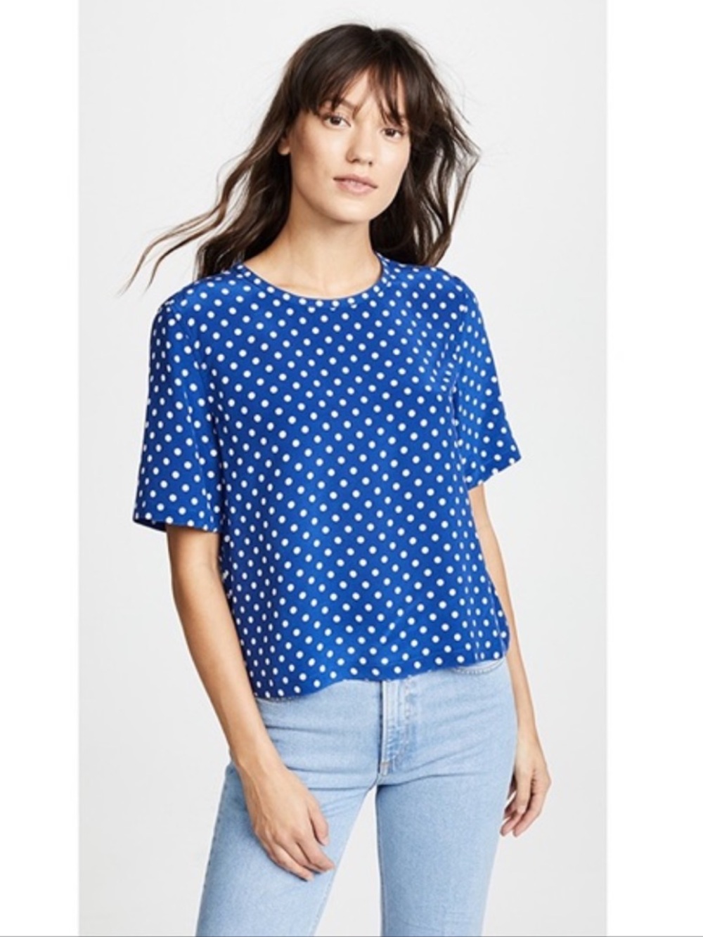 Equipment Blue Polka Dot Silk Blouse sz S